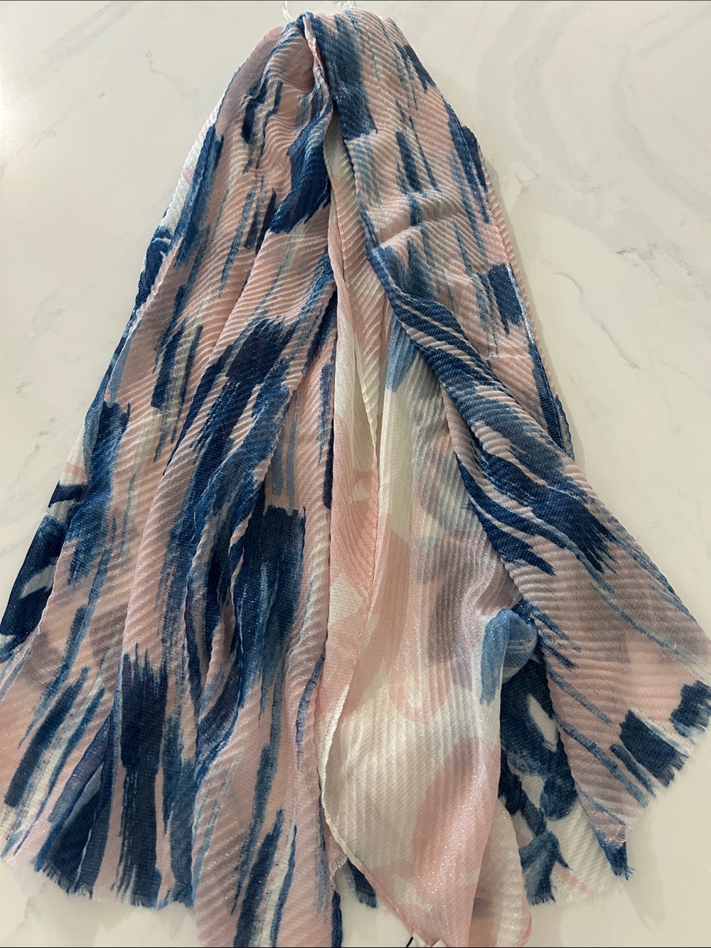 Jessica McClintock Pink and Navy Abstract Print Pleated Scarf
